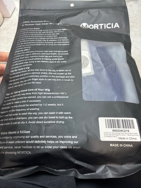 Condition photo showing Good Condition for MORTICIA Short Straight Blue Women Bob Full Bang Girls Wig with Dragonfly Hairpin + Black Key Pendant Necklace (Girls 2) Kids 2