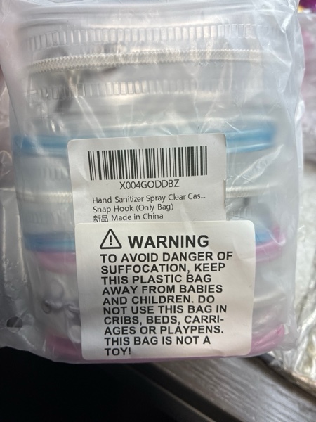 Condition photo showing New/Like New for Hand Sanitizer Spray Clear Case for touchland 1FL OZ/30ml, 3 Pack Blind Box Keychain, Figures Display Bag, Zippered Pouch, Mini Makeup Bag, with Keychain Snap Hook (Pink & Blue & Clear)