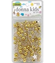 DONNA Kids Hair Beads 12?mm (170?pcs) – Gold Mix Pony Beads with Threading Tool – Fun Braiding & Craft Accessories for Girls