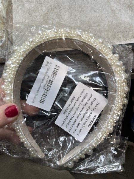 Condition photo showing New/Like New for Pearl Headband for Women, White Faux Pearl Hairband Bridal Head band, Padded Headband Wedding Hair Accessories for Women Girls
