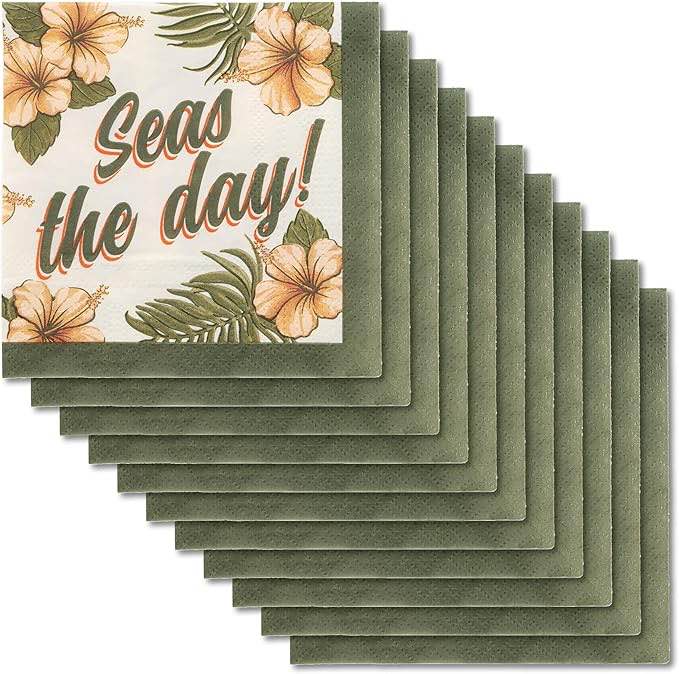 Karma, 20-Count 3-Ply Cocktail Size Paper Napkins, Decorative Guest Paper Napkins for Party Picnic, Dinner, Baby Shower, Bridal Shower, Seas the Day
