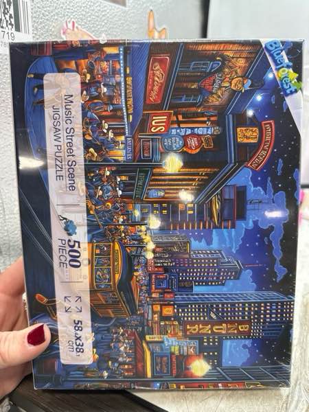 Condition photo showing New/Like New for 500 Piece Puzzles for Adults Clearance, Street Blues Cityscape Vintage Night Scene with Musicians Hard Difficult Challenging Unique Puzzles for Gifts Party Games Family Fun Blue-500 Piece-musician 23"X15"