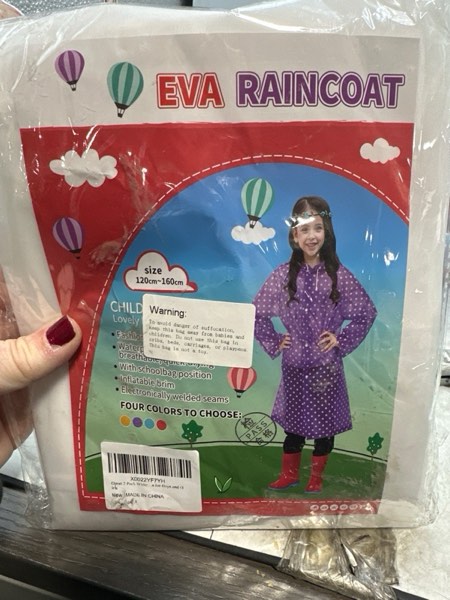 Condition photo showing New/Like New for Opret 2 Pack Raincoats for Kids, Reusable Rain Ponchos with Hood and Sleeves Waterproof Rain Coats for Boys and Girls 2 Pack White