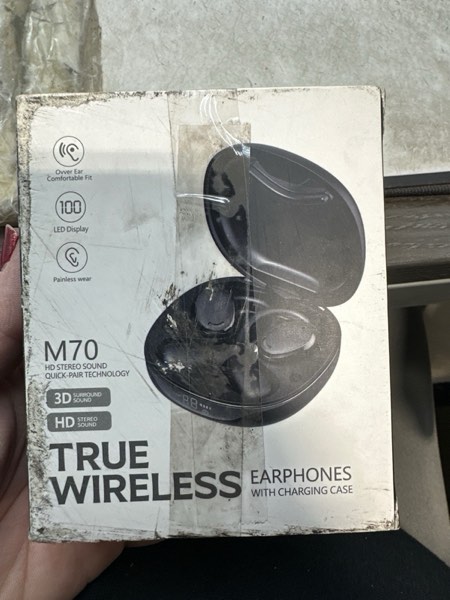 Condition photo showing Good Condition for True Wireless Earphones With Charging Case M70 HD Stereo Sound Black Bluetooth