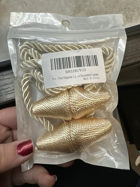 Condition photo showing New/Like New for Hion Magnetic Curtain Tiebacks Beige 2pcs, Curtain Tiebacks Buckles Holdbacks Holders Hooks Clip for Home Bedroom Office Decorative Curtain Cone Beige