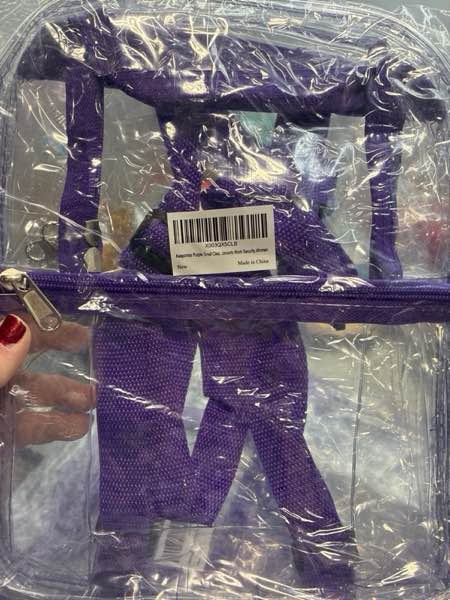 Condition photo showing New/Like New for Keepcross Purple Small Mini Clear Backpack for Girls Kids - Cute Plastic Clear Bag Stadium Approved Great for Festival Sport Events Concerts Beach Travel
