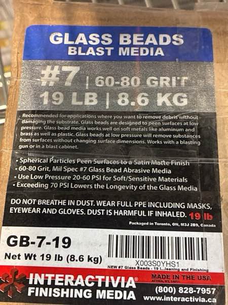 Condition photo showing New/Like New for #7 Glass Beads - 19 lb or 8.6 kg - Blasting Abrasive Media (Fine) 60-80 Mesh or Grit - Spec No 7 for Blast Cabinets Or Sand Blasting Guns - Small Beads for Cleaning and Finishing