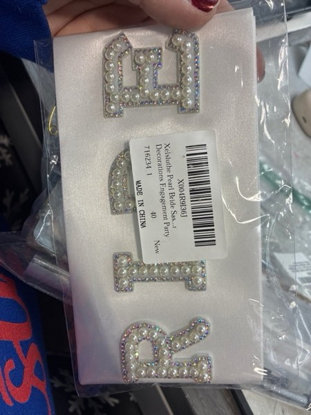 Condition photo showing New/Like New for Pearl Bride Satin Sash, White Pearl Rhinestones Sashes Bachelorette Party Sashes With Adjustable Pin for Bridal Shower Decorations Engagement Party