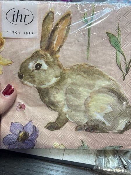 Condition photo showing New/Like New for IHR Ideal Home Range Party Napkins Disposable 3-Ply Paper Lunch Napkin Pack, 6.5" x 6.5", Soft Easter Bunnies, 20-Count