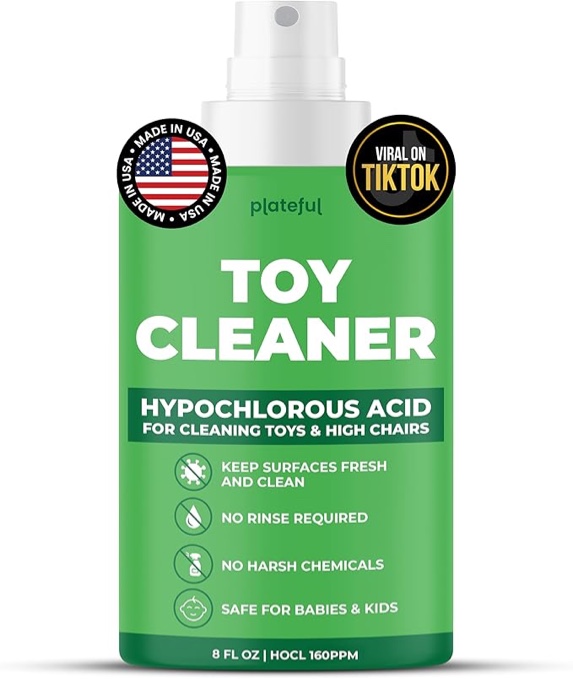 Toy Cleaner Spray (8 oz) – Hypochlorous Acid (HOCl) Daily Cleaner for Highchairs, Strollers & Play A
