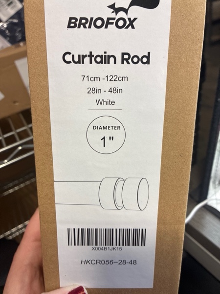 Condition photo showing New/Like New for Briofox white Curtain Rods for Windows 28 To 48 Inch Heavy Duty Modern End Cap 1 Inch Curtain Rods Adjustable Decorative Drapery Rod for Home,Office,Apartment,Farmhouse