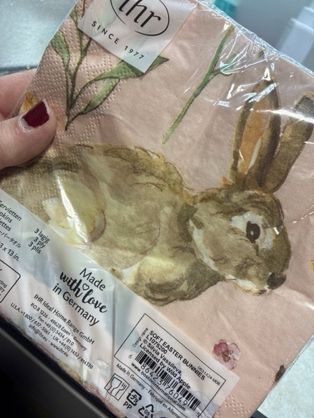 Condition photo showing New/Like New for IHR Ideal Home Range Party Napkins Disposable 3-Ply Paper Lunch Napkin Pack, 6.5" x 6.5", Soft Easter Bunnies, 20-Count