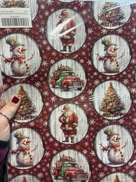 Condition photo showing New/Like New for RiukRaiu Vintage Christmas Wrapping Paper for Kids Adults - Red Xmas Gift Wrap Retro Santa Snowman Tree Farm Truck Wood Grain Crafts for Holiday Party - 4 Jumbo Sheets, 40 x 28 Inches Each