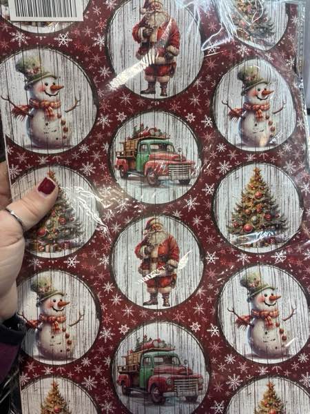 Condition photo showing New/Like New for RiukRaiu Vintage Christmas Wrapping Paper for Kids Adults - Red Xmas Gift Wrap Retro Santa Snowman Tree Farm Truck Wood Grain Crafts for Holiday Party - 4 Jumbo Sheets, 40 x 28 Inches Each