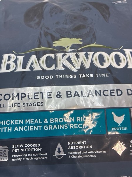Condition photo showing New/Like New for Blackwood Complete & Balanced Diet Dry Dog Food, Chicken Meal & Brown Rice with Ancient Grains, 4.5 Pound Bag, Slow Cooked with Vitamins & Minerals