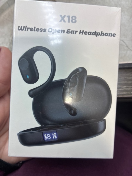 Condition photo showing New/Like New for Open Ear Headphones, Bluetooth Headphones 5.3 Sports with Smart Digital Display, 36H Playtime, IP54 Waterproof, Wireless Earbuds Lightweight Design Fit Cycling, Running, Workout (Black)
