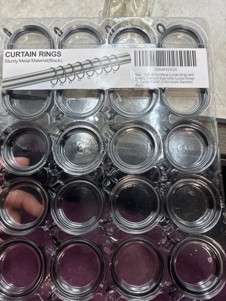 Condition photo showing New/Like New for 40 Pcs Metal Curtain Rings with Eyelets, 1.5 inch Interior Diameter Premium Easy Glide Curtain Rrings for Curtain Rods Black