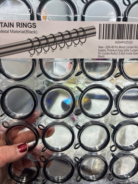 Condition photo showing New/Like New for 40 Pcs Metal Curtain Rings with Eyelets, 1.5 inch Interior Diameter Premium Easy Glide Curtain Rrings for Curtain Rods Black
