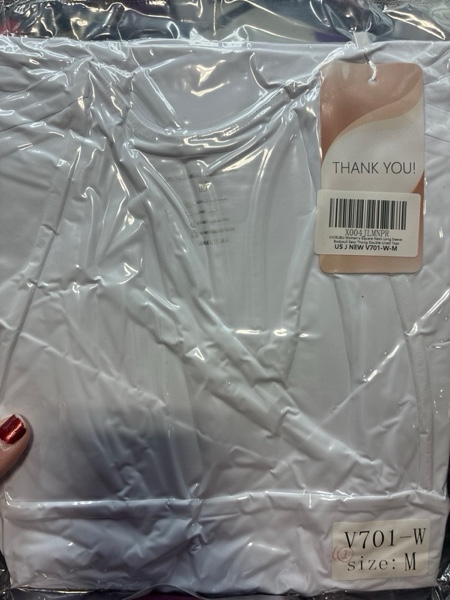 Condition photo showing New/Like New for Women's Square Neck Long Sleeve Bodysuit Sexy Thong Double-Lined Tops White Medium