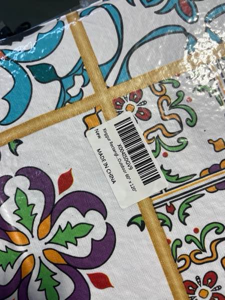 Condition photo showing New/Like New for Rectangle Waterproof Vinyl Table Cloth, Flannel Backed Tablecloth, Wipeable Plastic Table Covers for Dinner, Kitchen, Outdoor 60" x 120" Multi Color 60" x 120" (Rectangular)