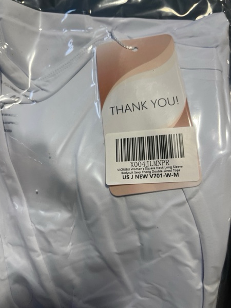 Condition photo showing New/Like New for Women's Square Neck Long Sleeve Bodysuit Sexy Thong Double-Lined Tops White Medium