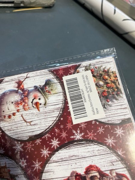 Condition photo showing New/Like New for RiukRaiu Vintage Christmas Wrapping Paper for Kids Adults - Red Xmas Gift Wrap Retro Santa Snowman Tree Farm Truck Wood Grain Crafts for Holiday Party - 4 Jumbo Sheets, 40 x 28 Inches Each