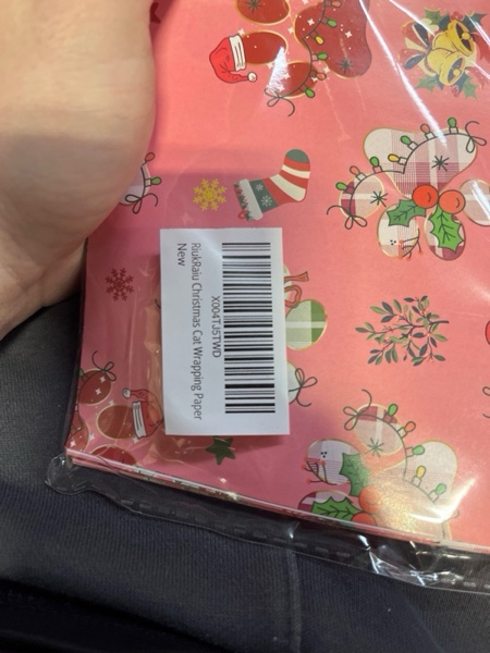 Condition photo showing New/Like New for RiukRaiu Christmas Cat Wrapping Paper for Kids - Pink Xmas Gift Wrap Red Green Plaid Paw Prints Gingerbread Santa Hats for Holiday Presents & Party Gifts - 4 Jumbo Sheets, 40 X 28 Inches Each Pink Red