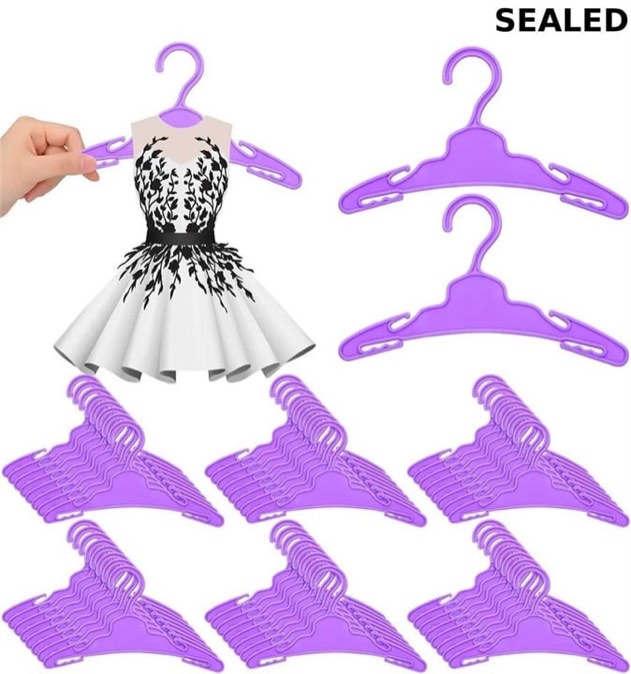 Soulchen 25 Pcs Doll Hangers for 18 Inch Doll Clothes Purple Plastic Hangers with Non-Slip Clips 7 in for Hanging Skirt, Dress, Trousers Accessories
