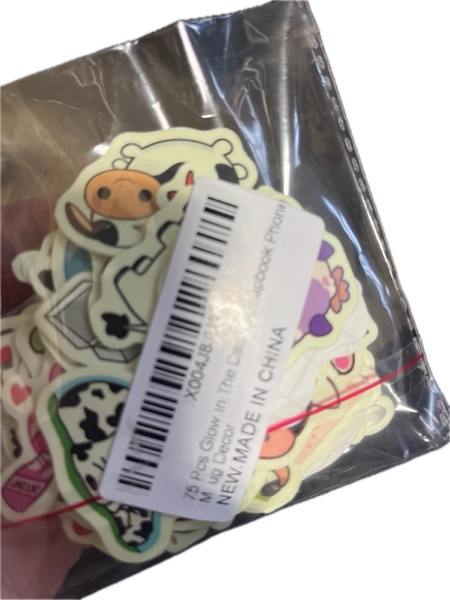 Condition photo showing New/Like New for 75 Pieces Glow in The Dark Cute Cartoon Cow Water Bottle Stickers for Kids — Kawaii Colorful Cow Animal Laptop Decals, Waterproof Vinyl Skateboard Luggage Scrapbook Phone Case Mug Decor Luminescent (334ksxx)