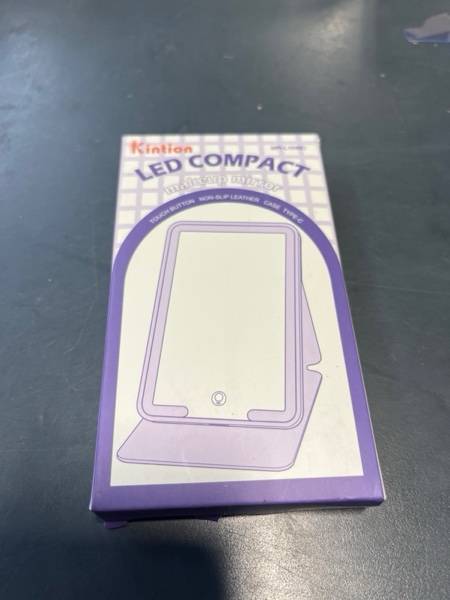 Condition photo showing New/Like New for Kintion Tiny Travel Compact Mirror — 4.6"x2.9" Portable LED Lighted Makeup Mirror, 3 Colors Touch Dimmable Purse Mirror, Rechargeable Folding Cosmetic Mirror for Women (Black)