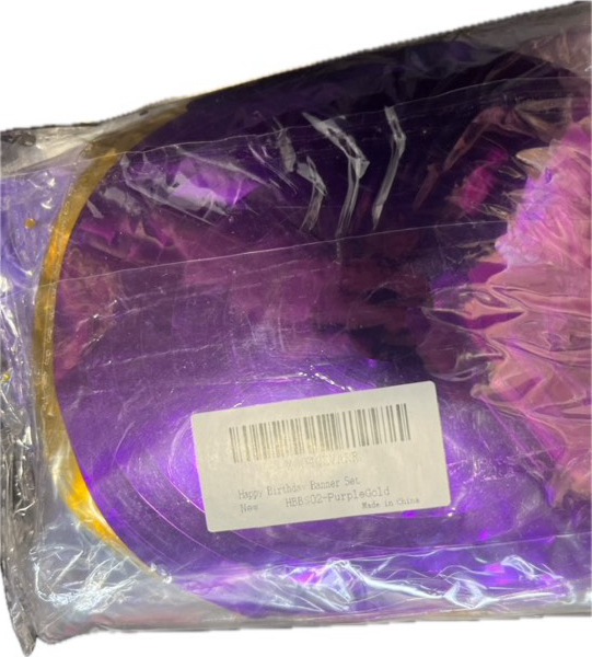 Condition photo showing New/Like New for CANREVEL Purple and Gold Happy Birthday Decorations — Happy Birthday Banner, Metallic Hanging Swirls, Circle Dots Garland, Party Balloons — Purple Birthday Party Supplies Decorations for Women/Men