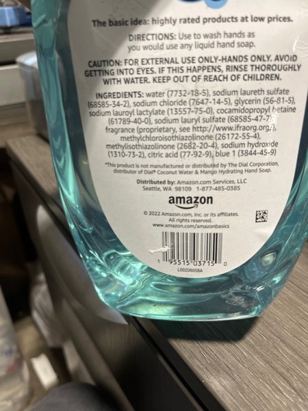 Condition photo showing New/Like New for Amazon Basics Liquid Hand Soap Refill, Mango and Coconut Water Scent, Triclosan-Free, 50 Fl Oz (Pack of 1) (Previously Solimo)