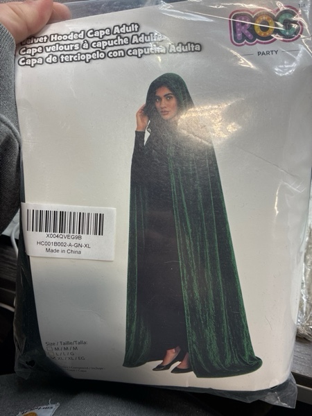 Condition photo showing New/Like New for (Size XL) Velvet Hooded Cloak for Adults Full-Length Medieval Cape with Oversized Hood for Halloween Cosplay Gothic Wizard Green X-Large