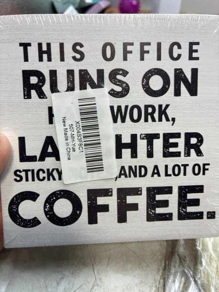Condition photo showing New/Like New for Nitelat Office Coffee Decor Sign - This Office Runs on Hard Work Wooden Box Signs, Coffee Desk Shelf
