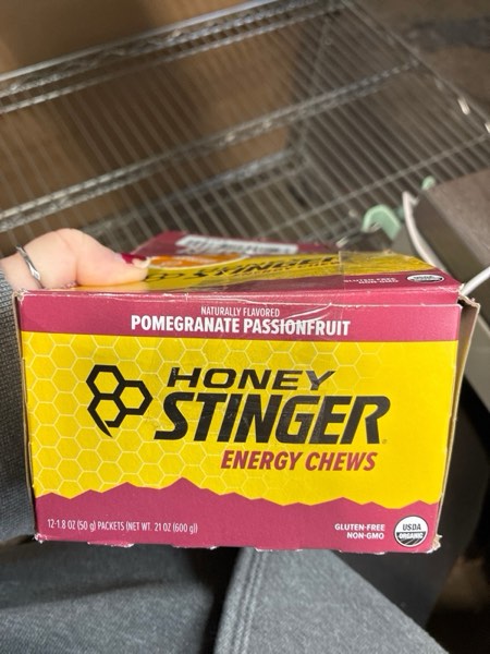 Condition photo showing As Is for Honey Stinger Organic Pomegranate Passionfruit Energy Chew, Gluten Free & Caffeine Free, for Exercise, Running and Performance, Sports Nutrition for Home & Gym, Pre and Mid Workout, 12 Pack Pomegranate Passionfruit 1.8 Ounce (Pack of 12)