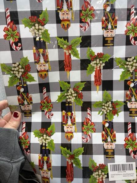 Condition photo showing New/Like New for GIOLNIAY Nutcracker Christmas Wrapping Paper for Men Women Kids - Holiday Gift Wrap with Black & White Buffalo Plaid, Candy Canes, Holly - 4 Jumbo Sheets, 28?×40? Each, Easy to Store