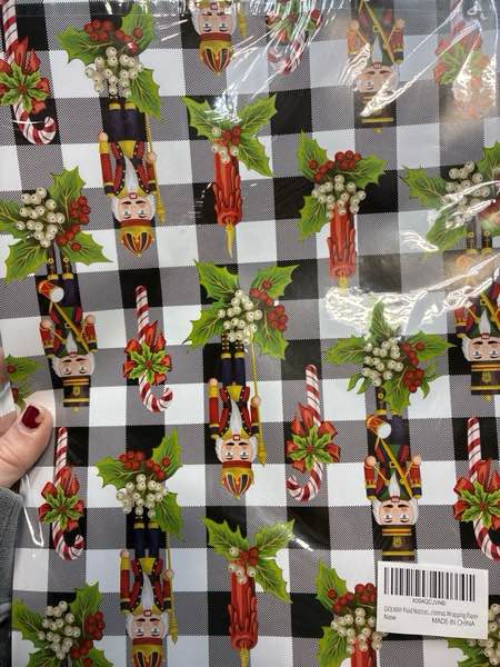 Condition photo showing New/Like New for GIOLNIAY Nutcracker Christmas Wrapping Paper for Men Women Kids - Holiday Gift Wrap with Black & White Buffalo Plaid, Candy Canes, Holly - 4 Jumbo Sheets, 28?×40? Each, Easy to Store