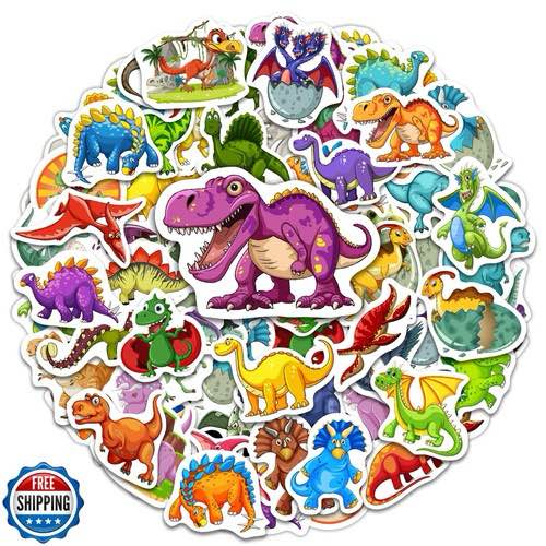 51 Pieces Cartoon Dinosaur Water Bottle Stickers for Kids — Cute Dino Animals Waterproof Vinyl Laptop Decals