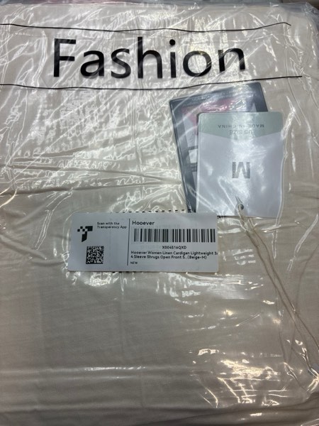 Condition photo showing New/Like New for Hooever Women Linen Cardigan Lightweight 3/4 Sleeve Shrugs Open Front Shawl Wrap Cover Up Tops Beige Medium