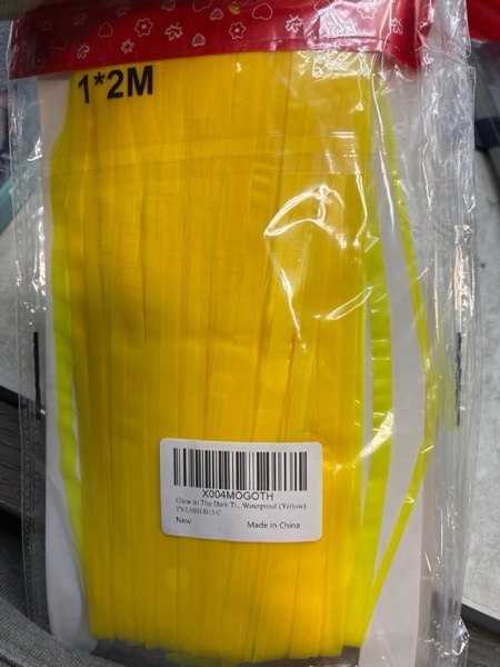 Glow in The Dark Tinsel Curtains 2 Pack - 3.3x6.6ft UV Reactive ?Fluorescent Party Backdrop for Neon, Birthday, Pride Decorations, Pre-Taped, Lightweight Waterproof (Yellow)