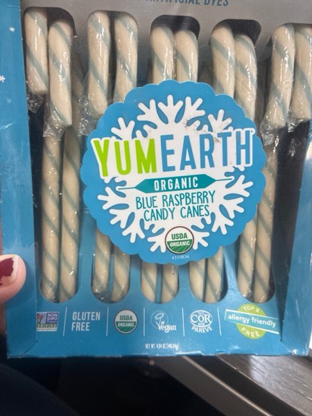 Condition photo showing New/Like New for YumEarth Christmas Blue Raspberry Organic Candy Canes - 4.94oz/10ct