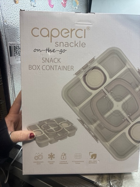 Condition photo showing New/Like New for Caperci Original Snackle Box Container - 10-Compartment Divided Snack Serving Tray with Lid & Handle, 2 Dressing Containers, Perfect for Picnic, Leak-Proof, Dishwasher Safe, BPA-Free (Cream)
