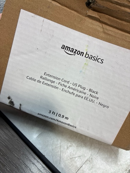 Condition photo showing New/Like New for Amazon Basics Extension Cord, 3 Ft, 3 Prong Outlet Extender, Indoor Extension Cord, 13 Amps, 125V, Black Black 3 Ft 1-Pack Extension Cord