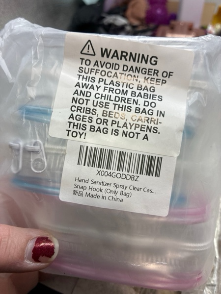 Condition photo showing New/Like New for Hand Sanitizer Spray Clear Case for touchland 1FL OZ/30ml, 3 Pack Blind Box Keychain, Figures Display Bag, Zippered Pouch, Mini Makeup Bag, with Keychain Snap Hook (Pink & Blue & Clear)