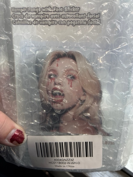 Condition photo showing New/Like New for 3 Pairs Vampire Teeth Set – Reusable Vampire Fangs in 3 Sizes for Halloween Cosplay, Costume Makeup, and Horror Party