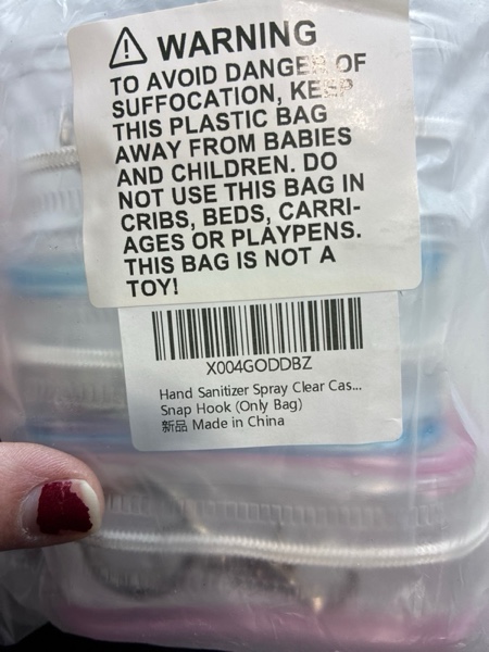 Condition photo showing New/Like New for Hand Sanitizer Spray Clear Case for touchland 1FL OZ/30ml, 3 Pack Blind Box Keychain, Figures Display Bag, Zippered Pouch, Mini Makeup Bag, with Keychain Snap Hook (Pink & Blue & Clear)