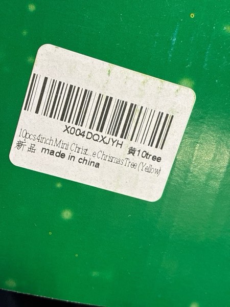 Condition photo showing New/Like New for 10pcs 4inch Mini Christmas Tree Bottle Brush Trees Chrismas Village Trees Ornaments Mini Plastic Christmas Trees with Wooden Base for Christmas Decoration Miniature Chrismas Tree (Yellow)