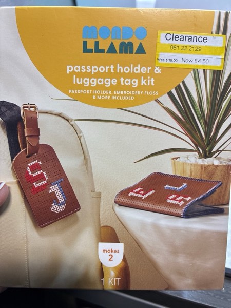 Condition photo showing New/Like New for Custom Cross Stich Passport Holder & Luggage Tag Craft Kit - Mondo Llama™
