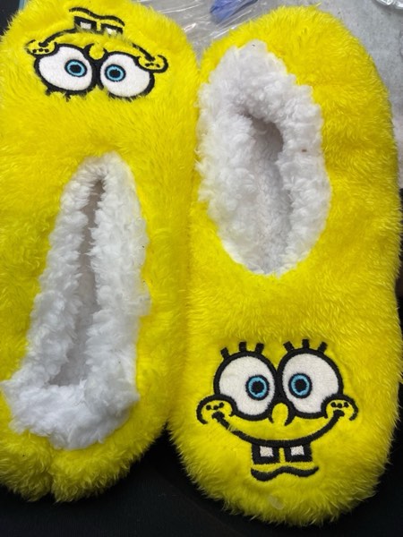 Condition photo showing Good Condition for Women's SpongeBob SquarePants Cozy Fleece Slipper Socks with Grippers - Yellow