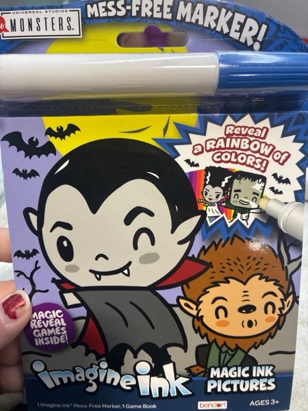 Condition photo showing New/Like New for Universal Little Monsters Mess Free Imagine Ink Coloring Book with Marker, 16-pages, Halloween Activity by Bendon